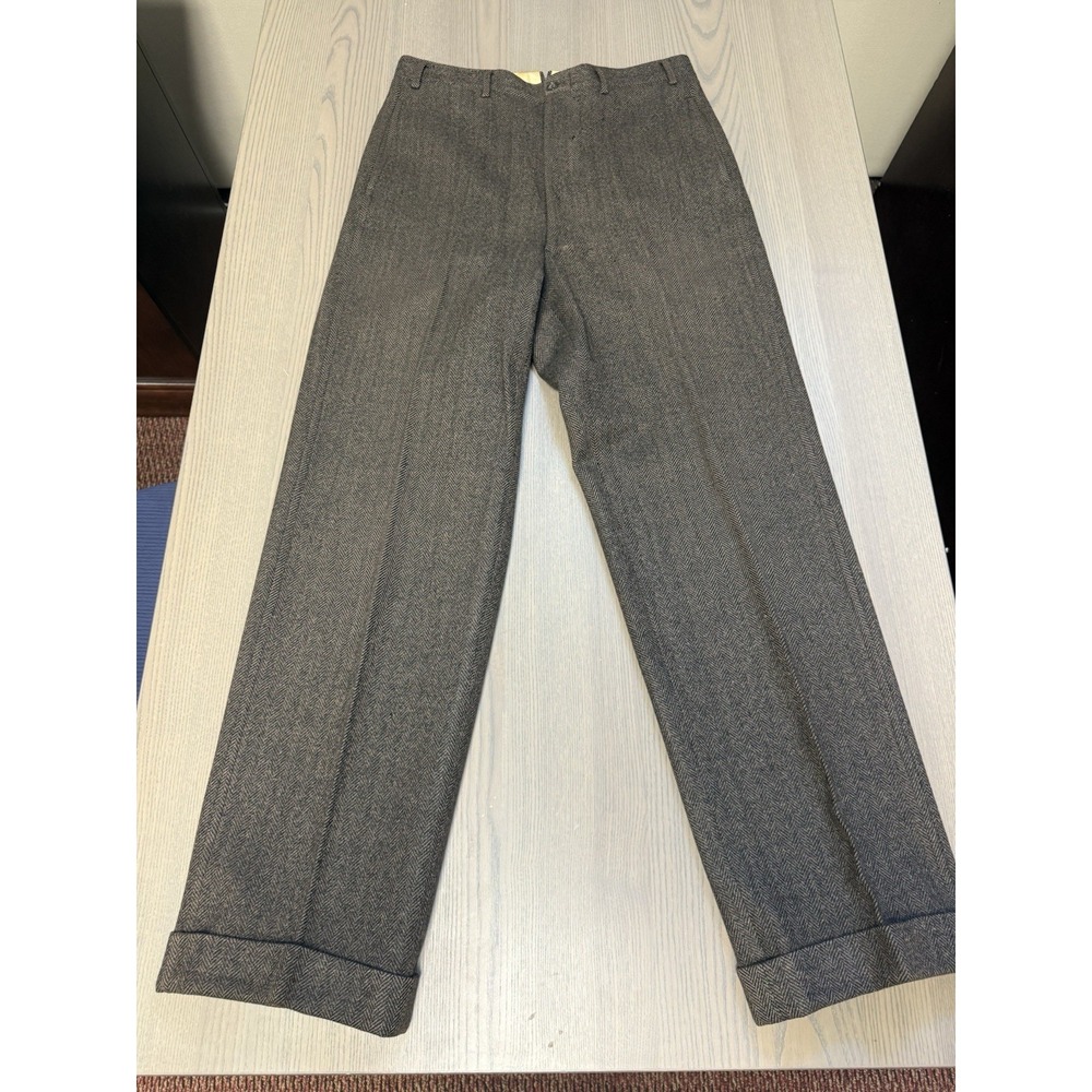 Vtg 60s Brooks Brothers Wool Tweed Trousers 31x28.5 Brown Herringbone Cuffed Ivy